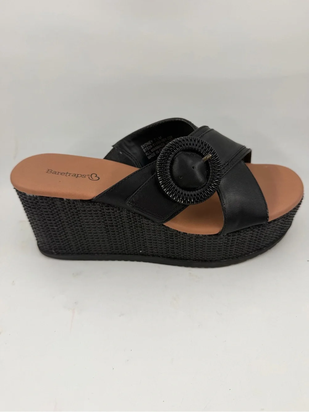 BareTraps Women’s Sydney Black -SZ 7.5- Buckled Cork Platform Wedge Sandals